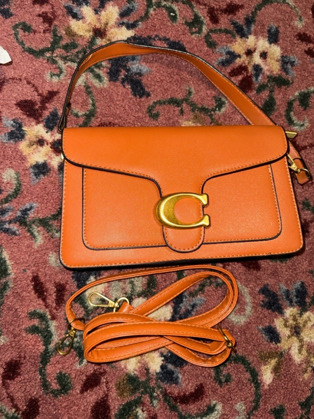 Brown Leather Shoulder Bag with Gold Accent